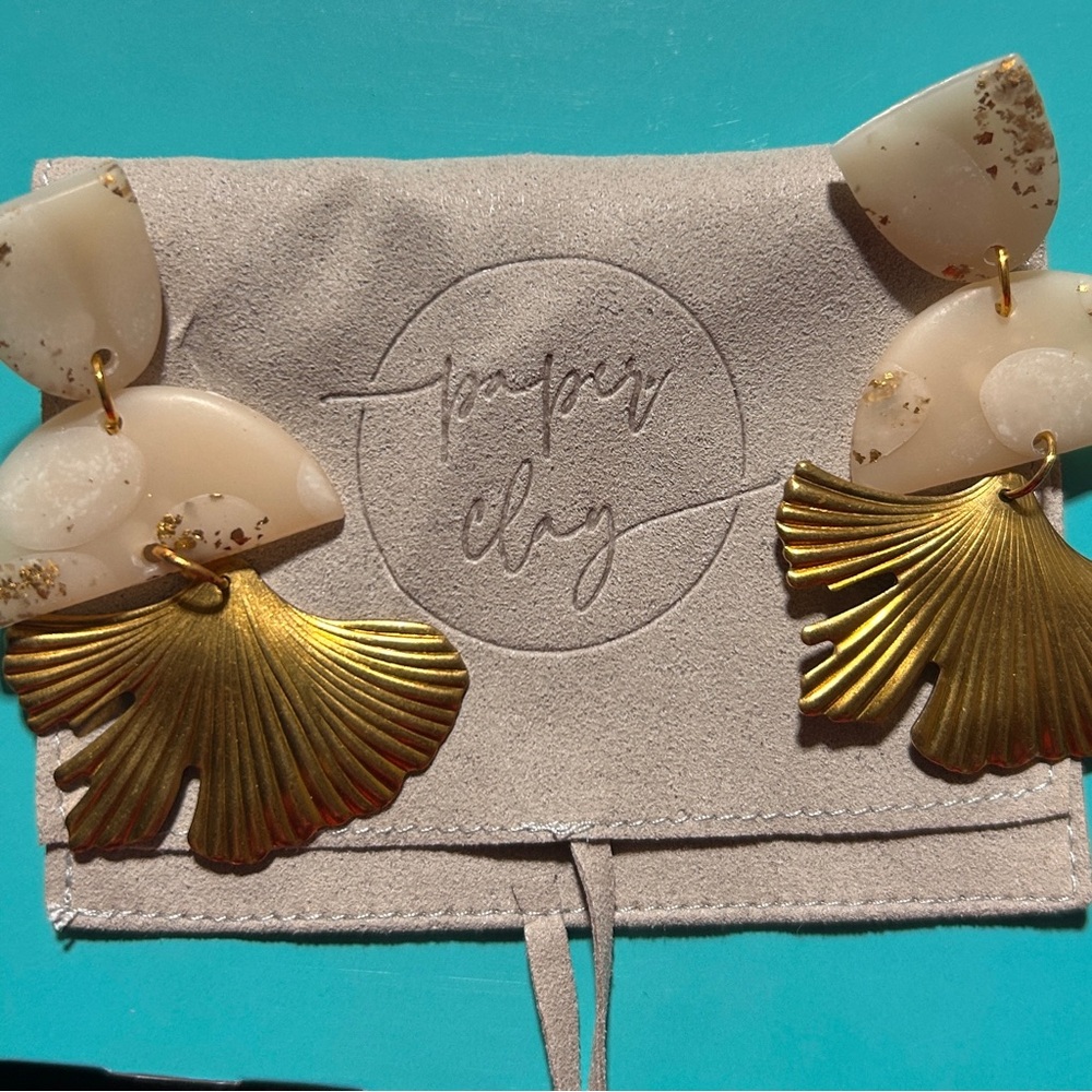 Gold and Cream Statement Earrings